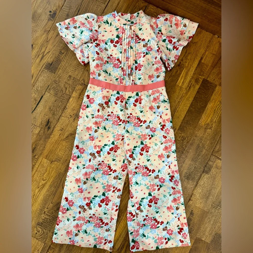 Janie and Jack Floral Pant Romper Jumpsuit Pockets Easter Silky Lined Size‎ 6 N